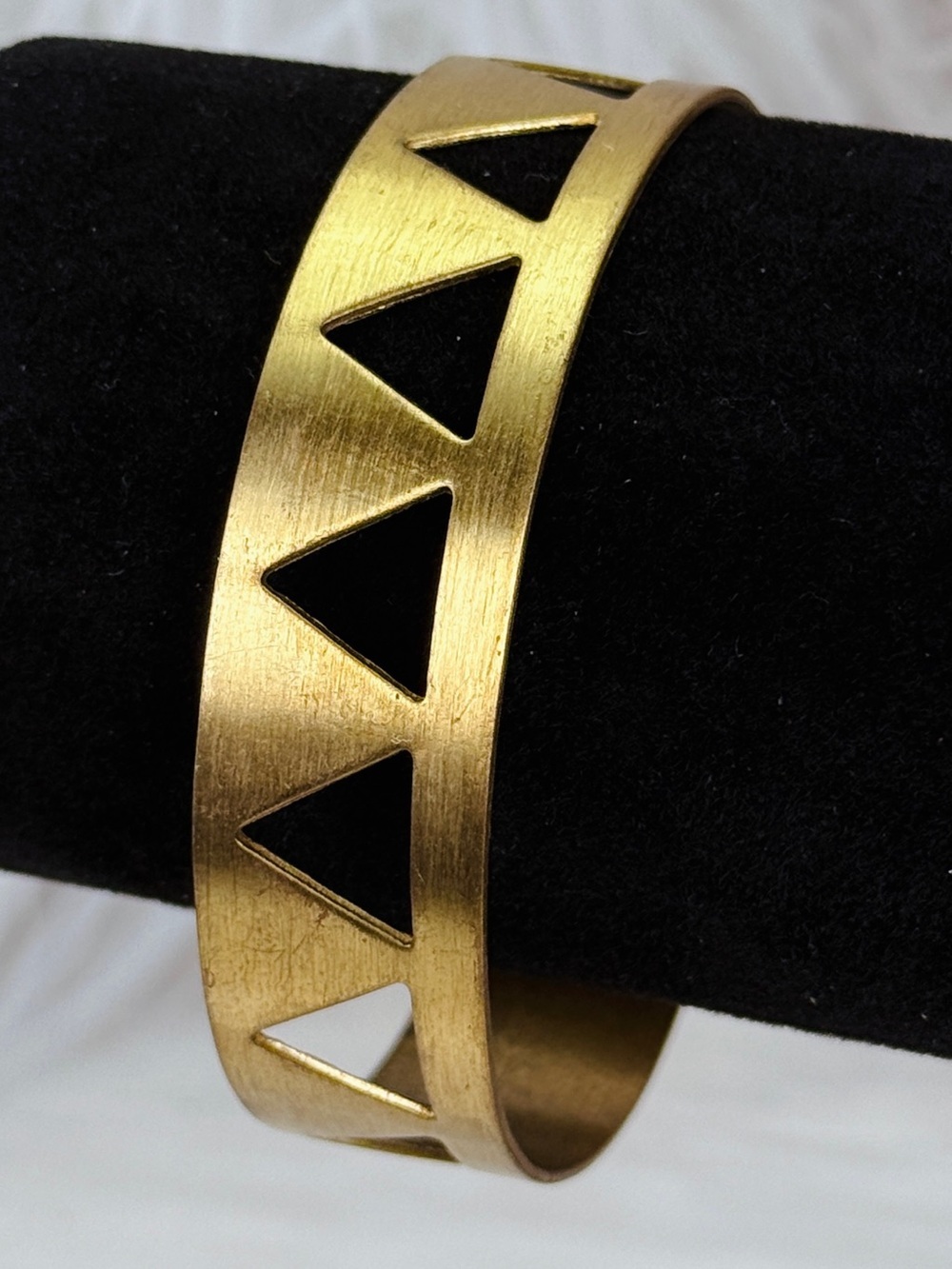 Vintage aged goldtone brasstone, minimalist Triangle Cutout Cuff Bracelet